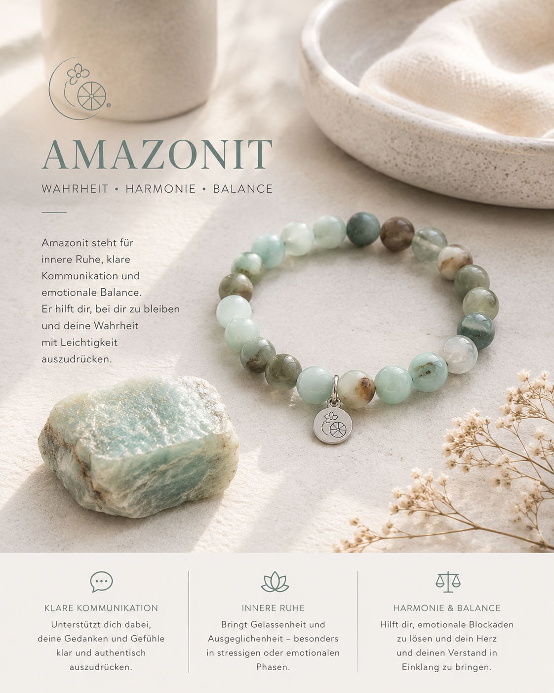Yoga Armband Amazonit – Harmonie & innere Ruhe