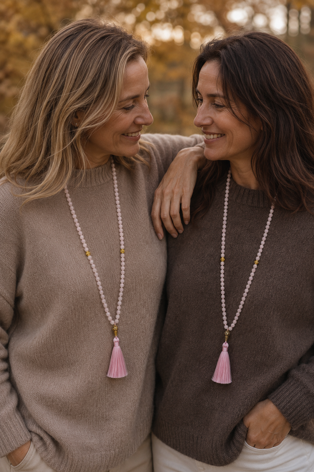 Rosenquarz Mala Kette mit Quaste – Edelstein Halskette für Yoga, Meditation & Achtsamkeit