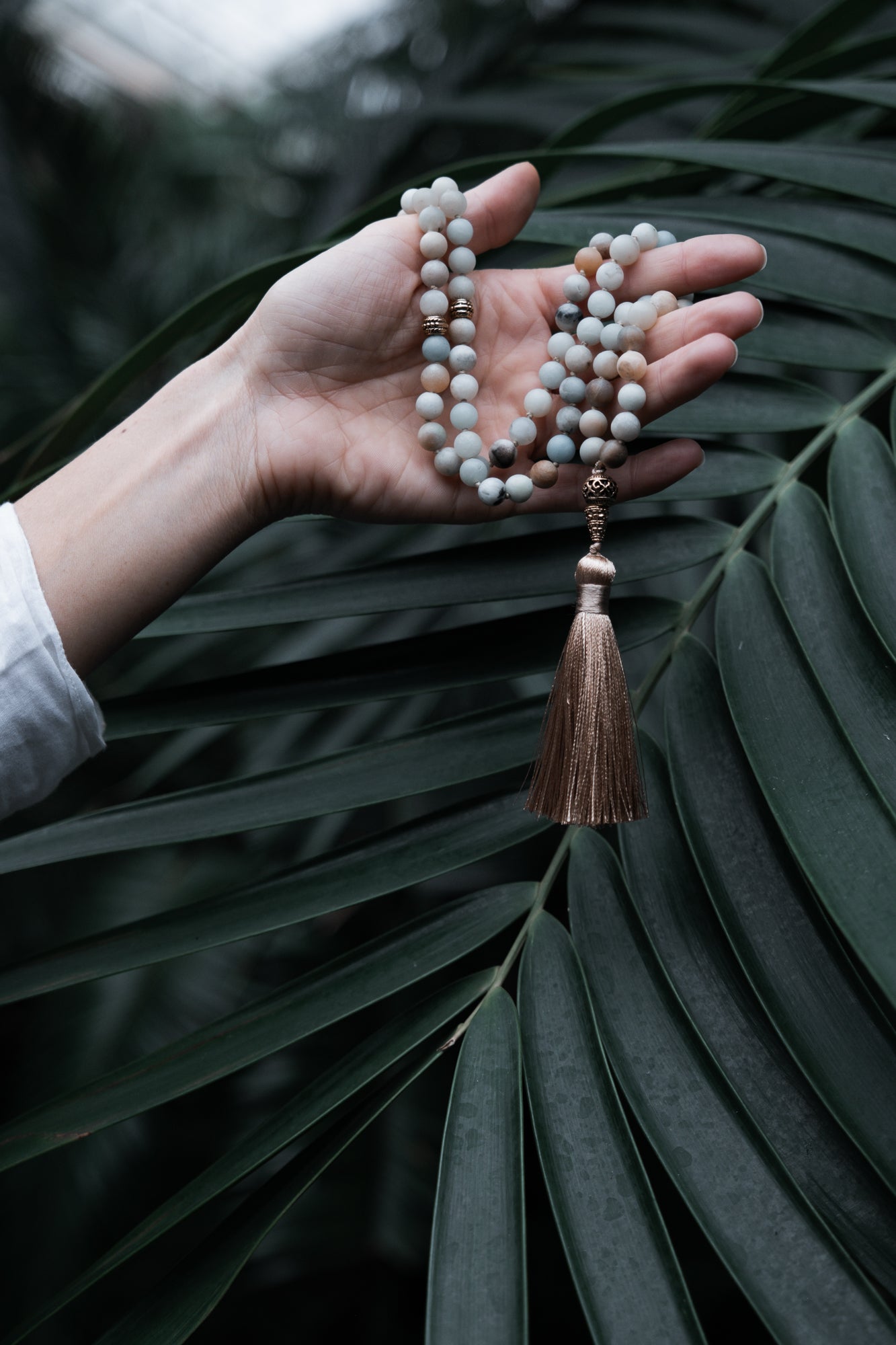 Amazonit Mala Kette mit Quaste – Edelstein Halskette für Yoga, Meditation & Achtsamkeit