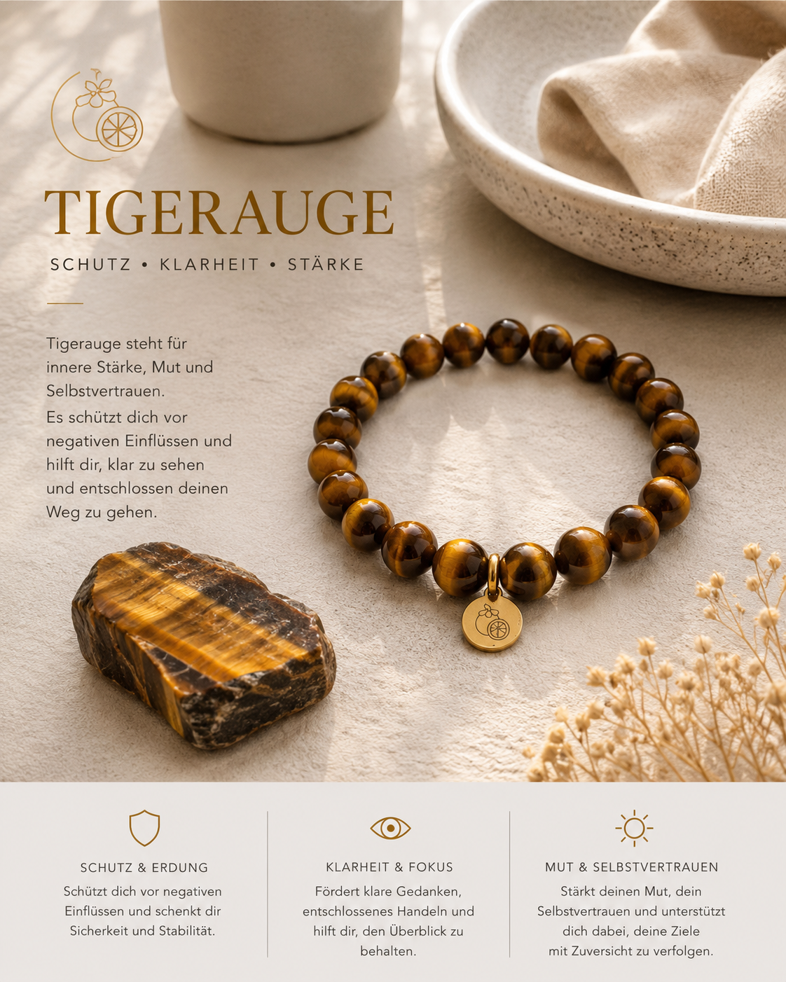 Tigerauge Yoga Armband 8mm – Schutz & innere Stärke
