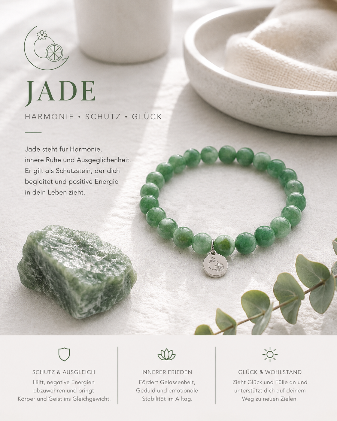 Grünes Jade Armband 8mm – Boho Edelstein Schmuck für Damen